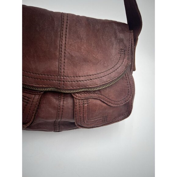 LUCKY BRAND Stash Shoulder Bag Italian Lamb Leather Whiskey Brown Fold Over Boho - Picture 4 of 14